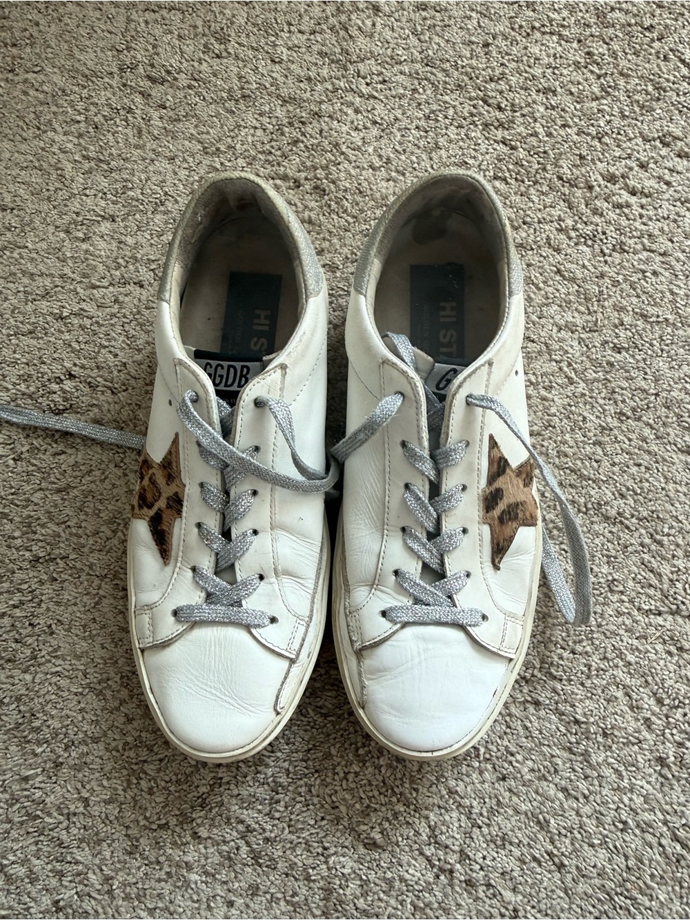 Golden Goose Style White Leather Sneakers with Leopard Star